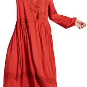 Ladies Long Sleeve Maxi Dress Tunic Embroidery V Neck Tassel Maxi Dress Casual Loose Bohemiann Dress