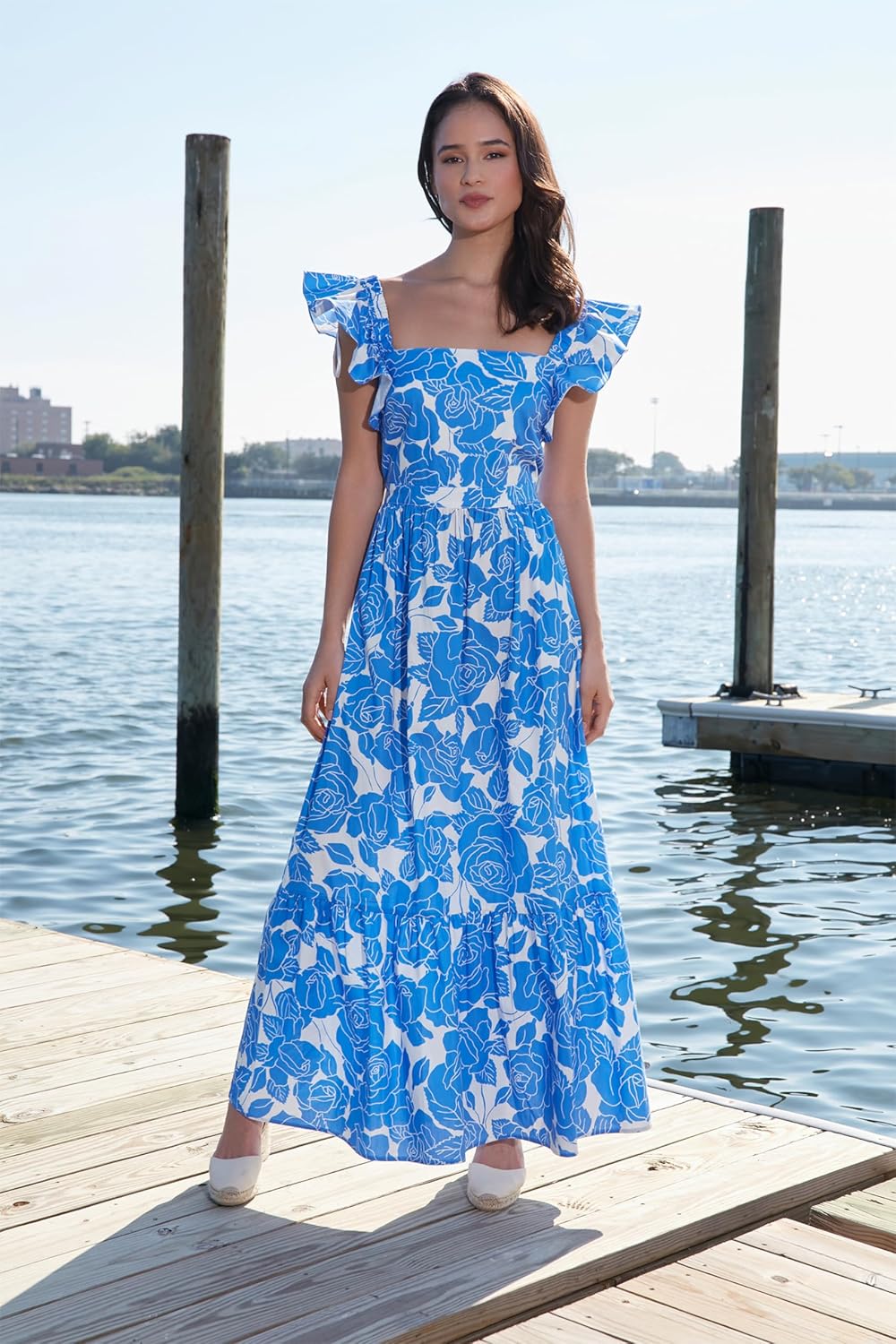 London Times Square Neck Maxi Ruffle Detail | Summer Dresses for Women - Image 6