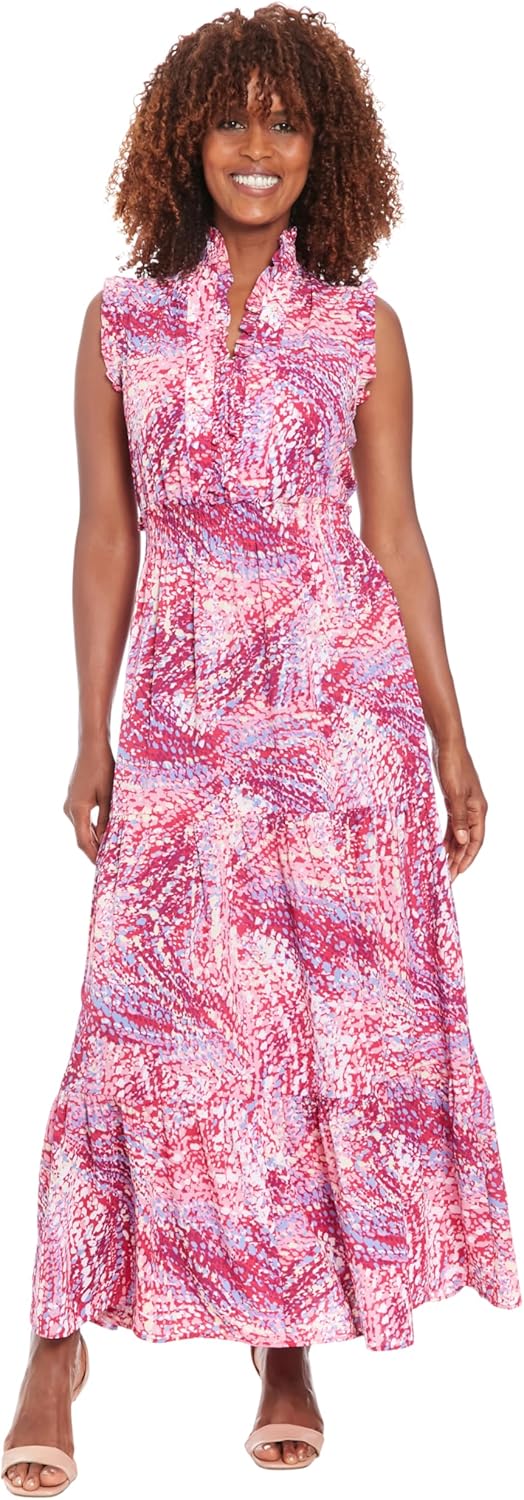 London Times Women's Smocked Waist Boho Flattering Ruffle Maxi - Image 7