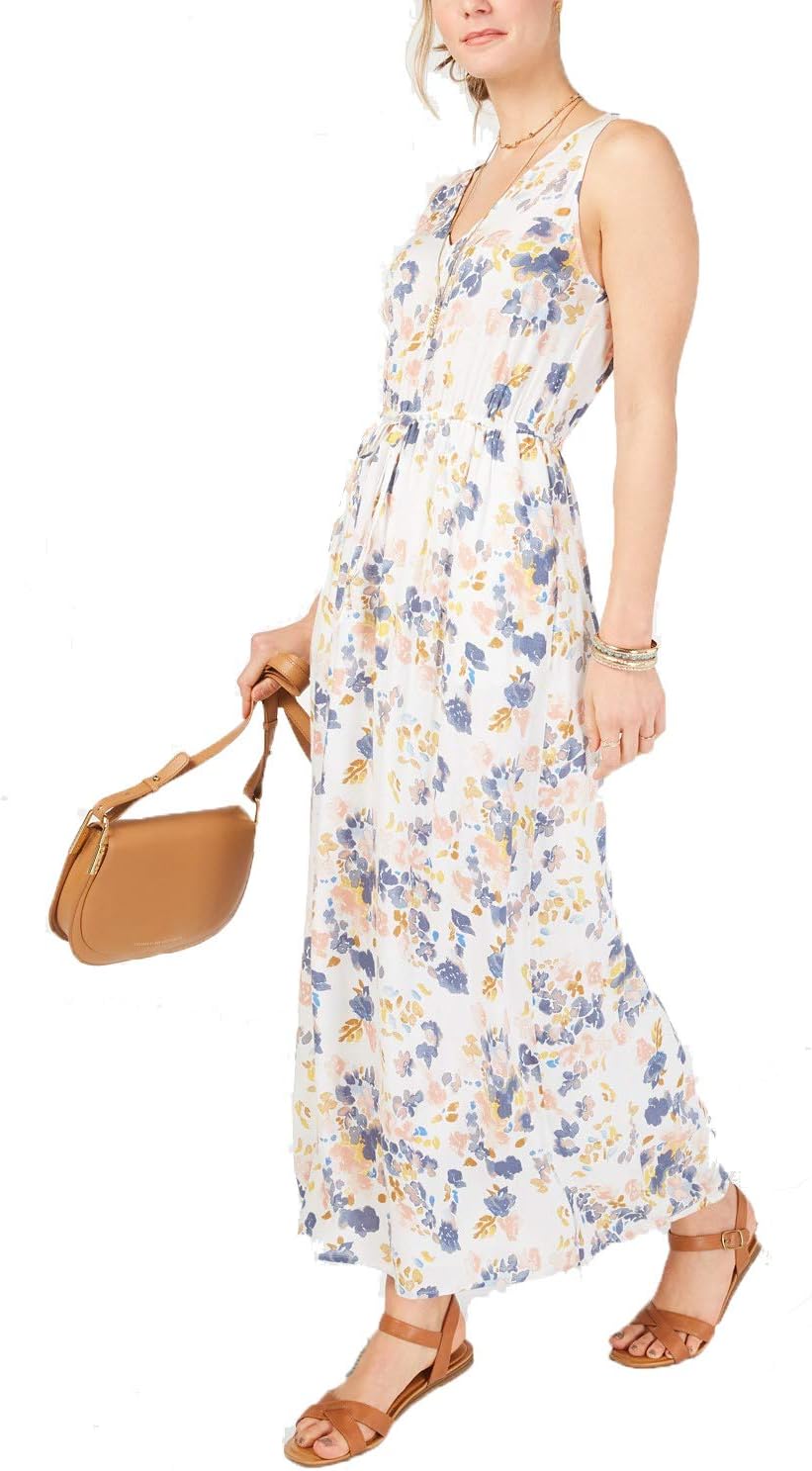 Lucky Brand Floral Tie Waist V Neck Maxi Dress Natural Multi XL - Image 2
