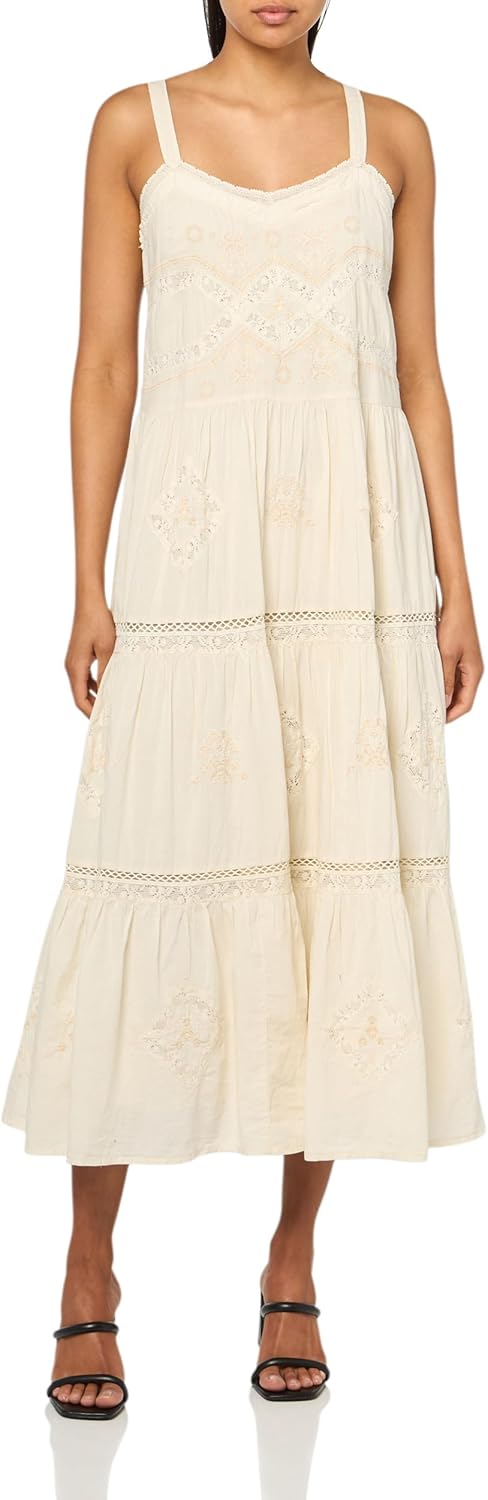 Lucky Brand Women's Embroidered Lace Tiered Maxi Dress