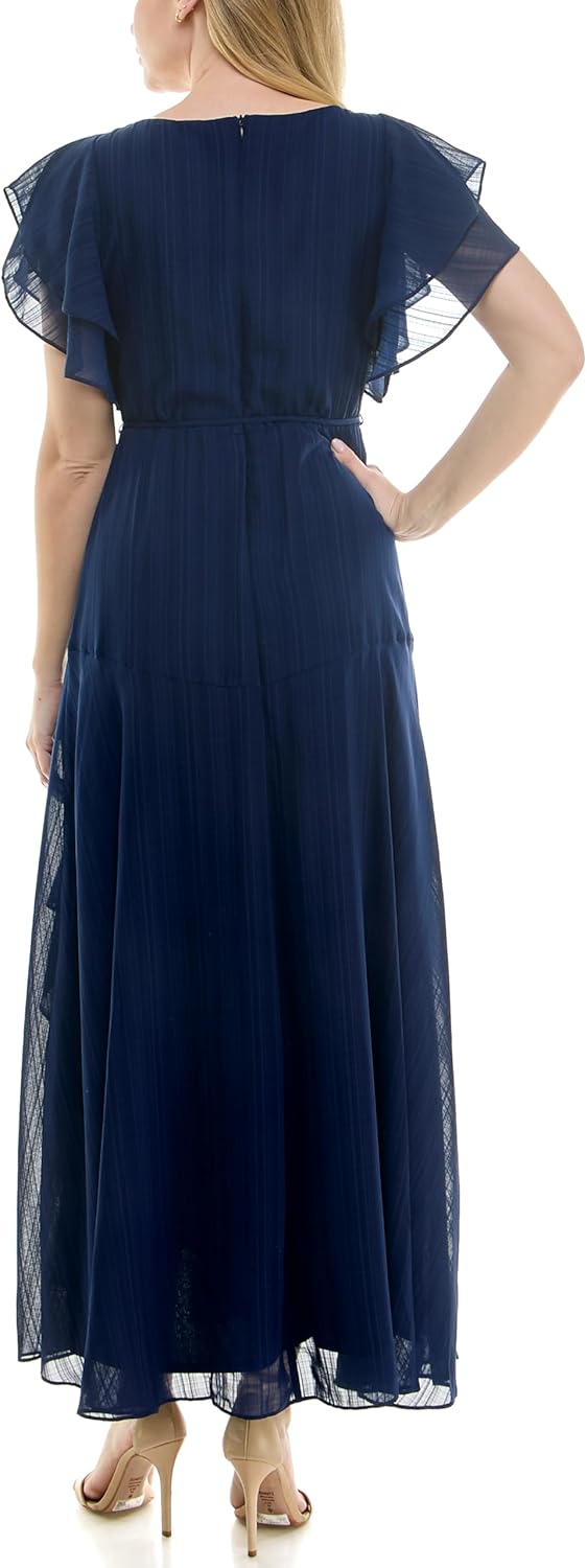 Maison Tara Women's Flutter Sleeve Drop Yoke Maxi Dress with Side Slit - Image 4