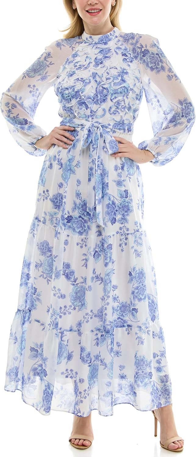 Maison Tara Women's Printed Long Sleeve Maxi Dress - Image 10