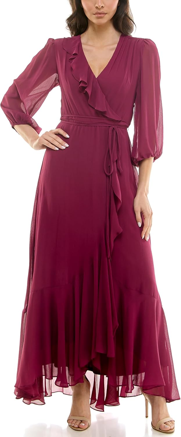 Maison Tara Women's V-Neck Ruffle Faux Wrap Maxi Dress - Image 6