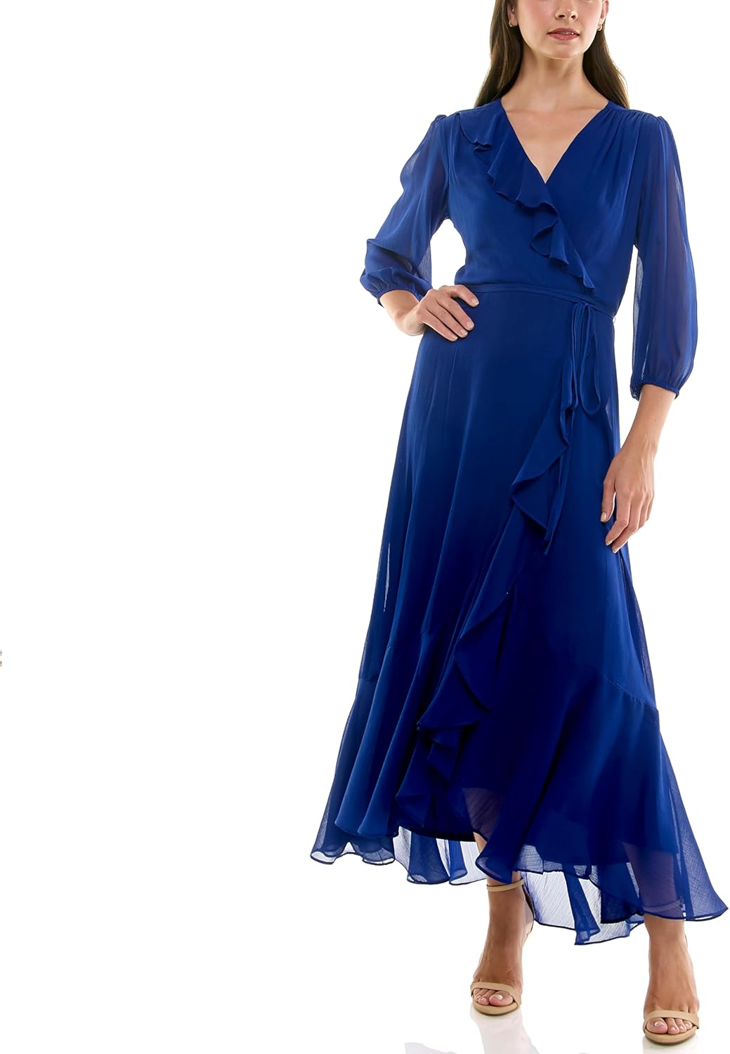 Maison Tara Women's V-Neck Ruffle Faux Wrap Maxi Dress - Image 5