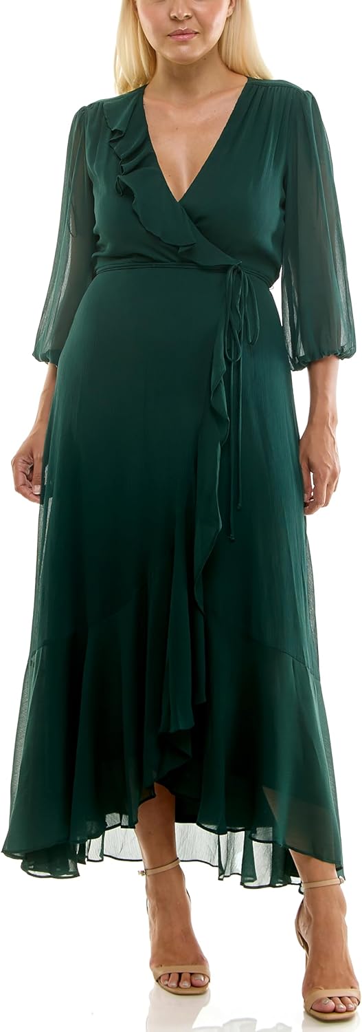 Maison Tara Women's V-Neck Ruffle Faux Wrap Maxi Dress - Image 8