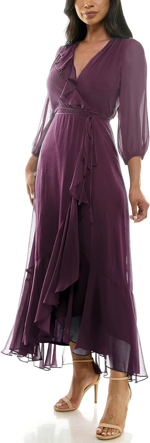 Maison Tara Women's V-Neck Ruffle Faux Wrap Maxi Dress - Image 2