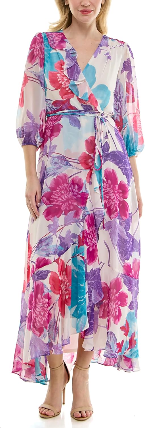 Maison Tara Women's V-Neck Ruffle Faux Wrap Maxi Dress - Image 9