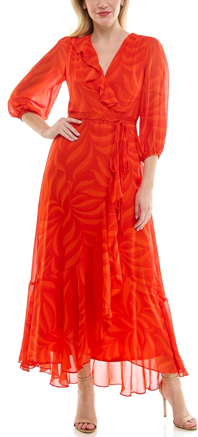 Maison Tara Women's V-Neck Ruffle Faux Wrap Maxi Dress - Image 10