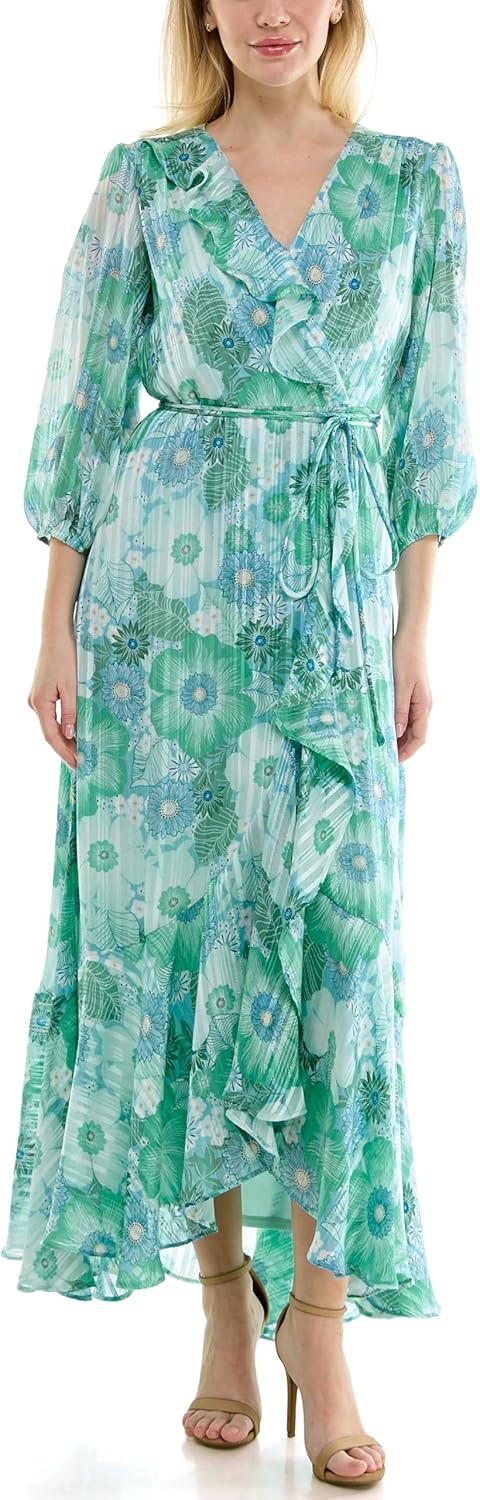 Maison Tara Women's V-Neck Ruffle Faux Wrap Maxi Dress - Image 4