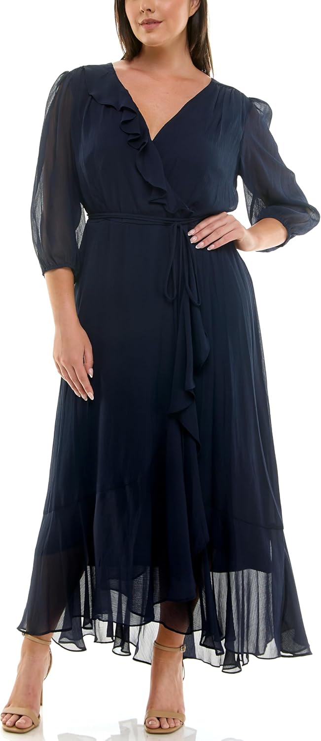 Maison Tara Women's V-Neck Ruffle Faux Wrap Maxi Dress - Image 11