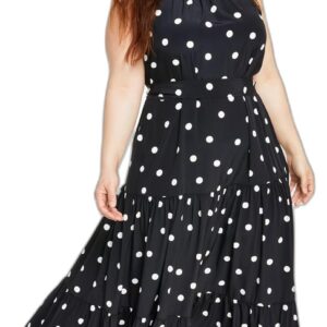 Plus Size Printed Tiered Tie Neck Maxi Dress Anne Black/Anne White 18W