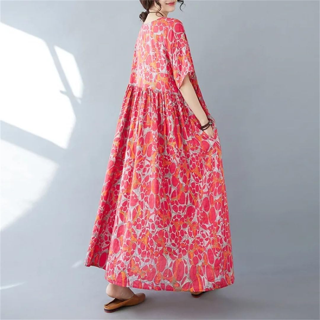 Plus Size Women Dress Maxi Long Bohemian Boho O-Neck Print Dresses - Image 4