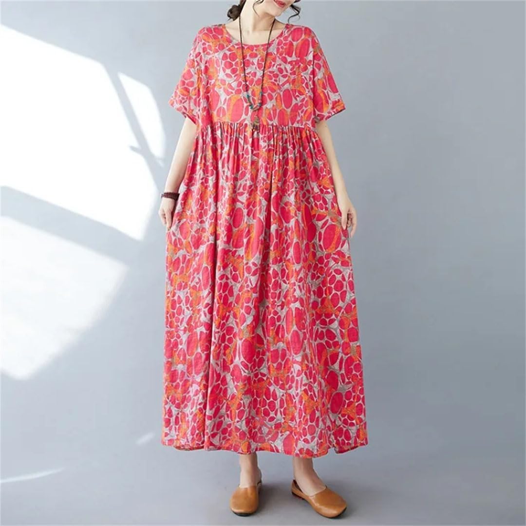 Plus Size Women Dress Maxi Long Bohemian Boho O-Neck Print Dresses - Image 3