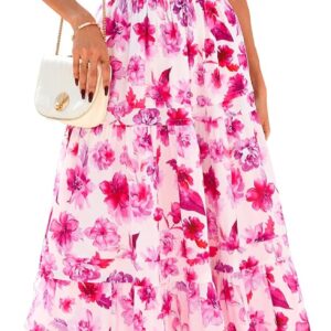 PRETTYGARDEN Women's 2025 Summer Boho Maxi Dresses Floral Short Sleeve V Neck A Line Tiered Flowy Long Beach Vacation Dress