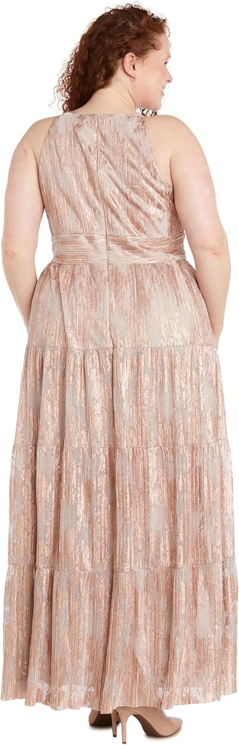 R&M Richards Women's Metallic Bloom Pleated Maxi Dress - Image 5