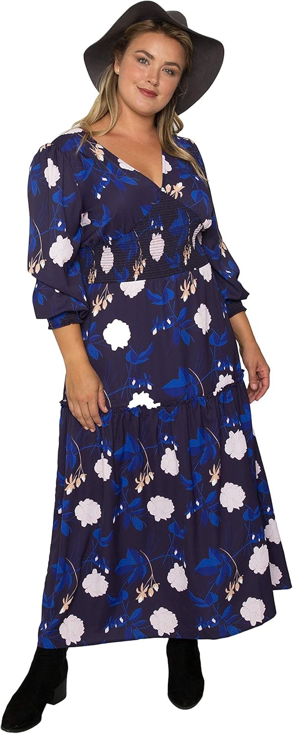 Standards & Practices Plus Size Women's Floral-Print Smocked Waist Long Sleeve Maxi Dress - Image 4