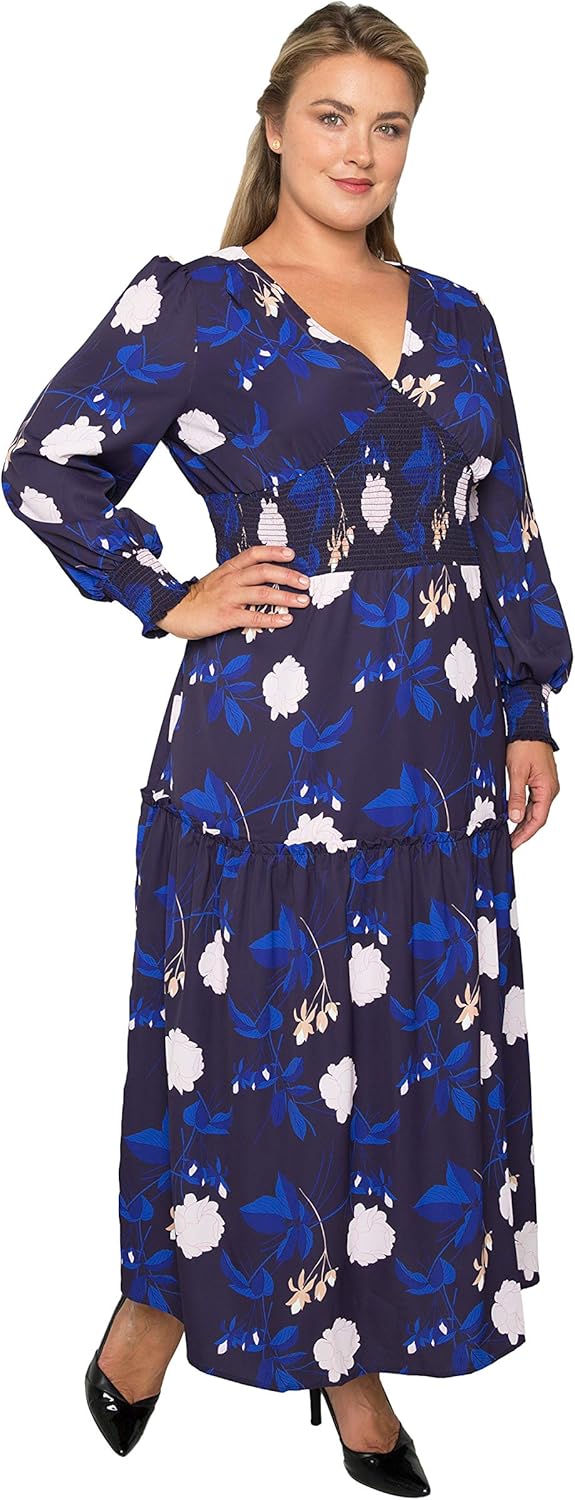 Standards & Practices Plus Size Women's Floral-Print Smocked Waist Long Sleeve Maxi Dress - Image 3