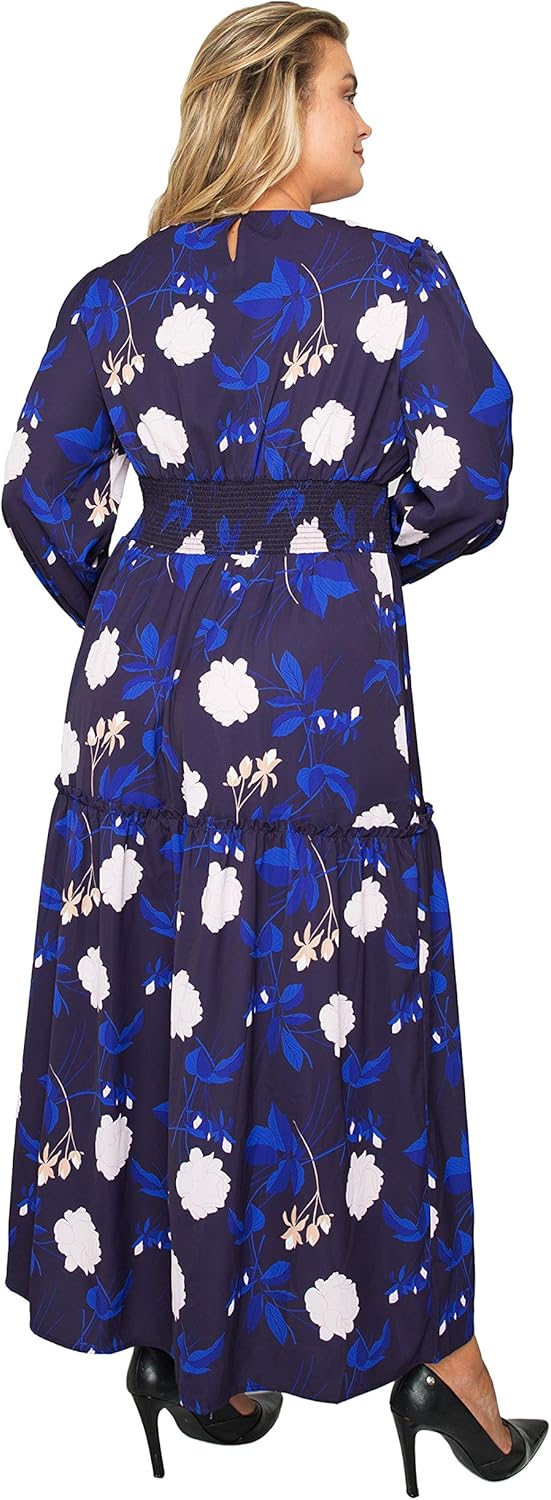 Standards & Practices Plus Size Women's Floral-Print Smocked Waist Long Sleeve Maxi Dress - Image 2