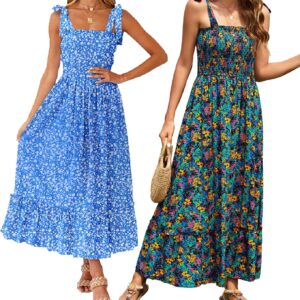 Tobrief Maxi Dress for Women Floral Dresses Square Neck Summer Strap Beach Dress