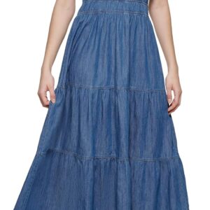 Tommy Hilfiger Women's Short Sleeve V-Neck Tiered Midi Dress