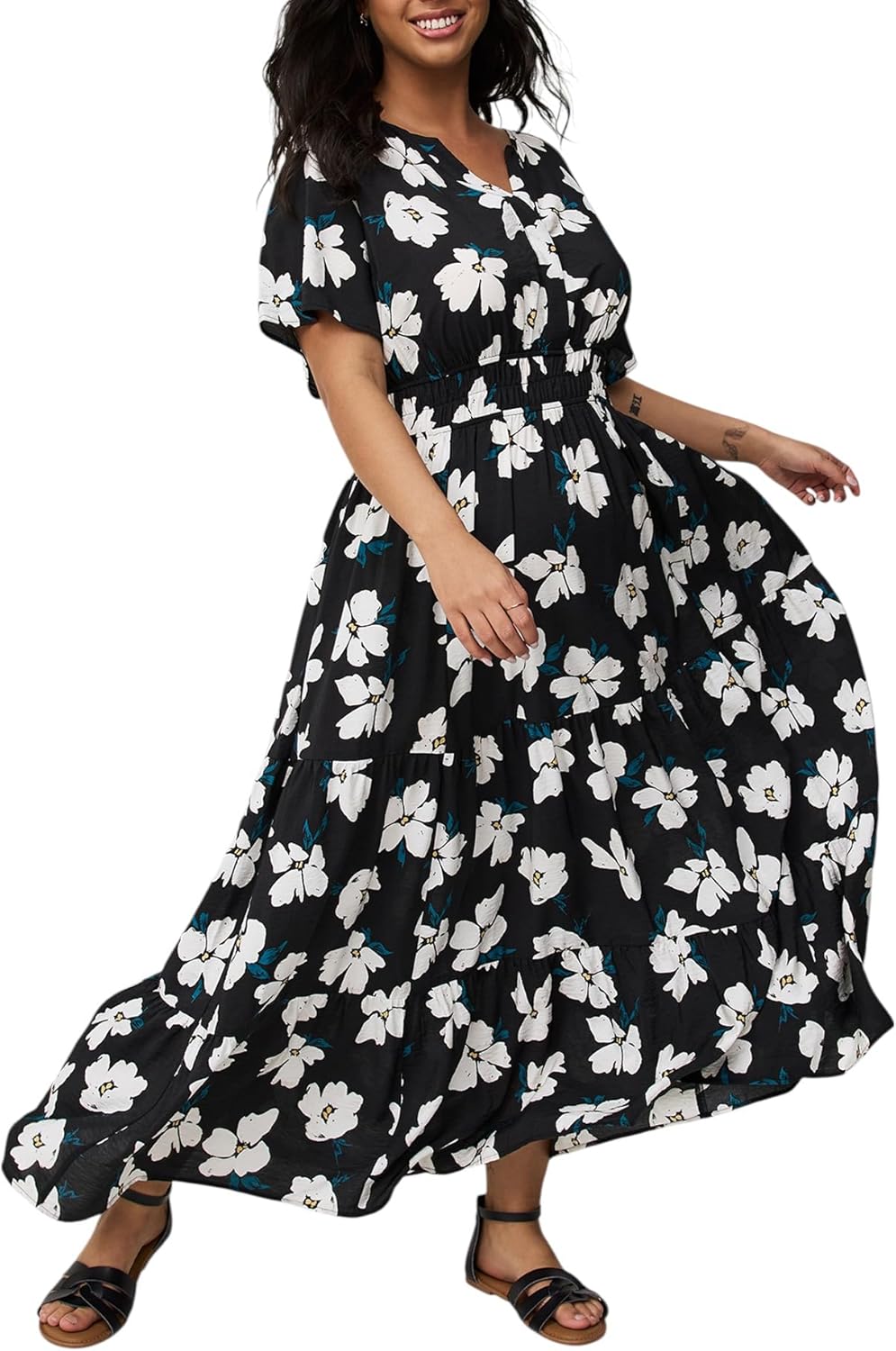 Torrid Women's Plus Size Dress - Y-Neck Tiered Maxi Dress