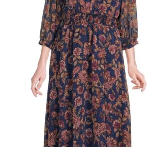 Vince Camuto Women's 3\/4 Puff Sleeve Tie Neck Maxi Dress