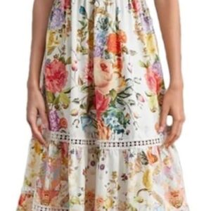 Women Boho Patchwork V Neck Maxi Dress Ruffled Sleeve Lace Up Summer Beach Party Casual Dress