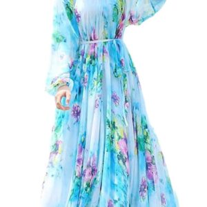 Women's Bohemian Floral Beach Casual Loose Lightweight Chiffon Maxi Dress