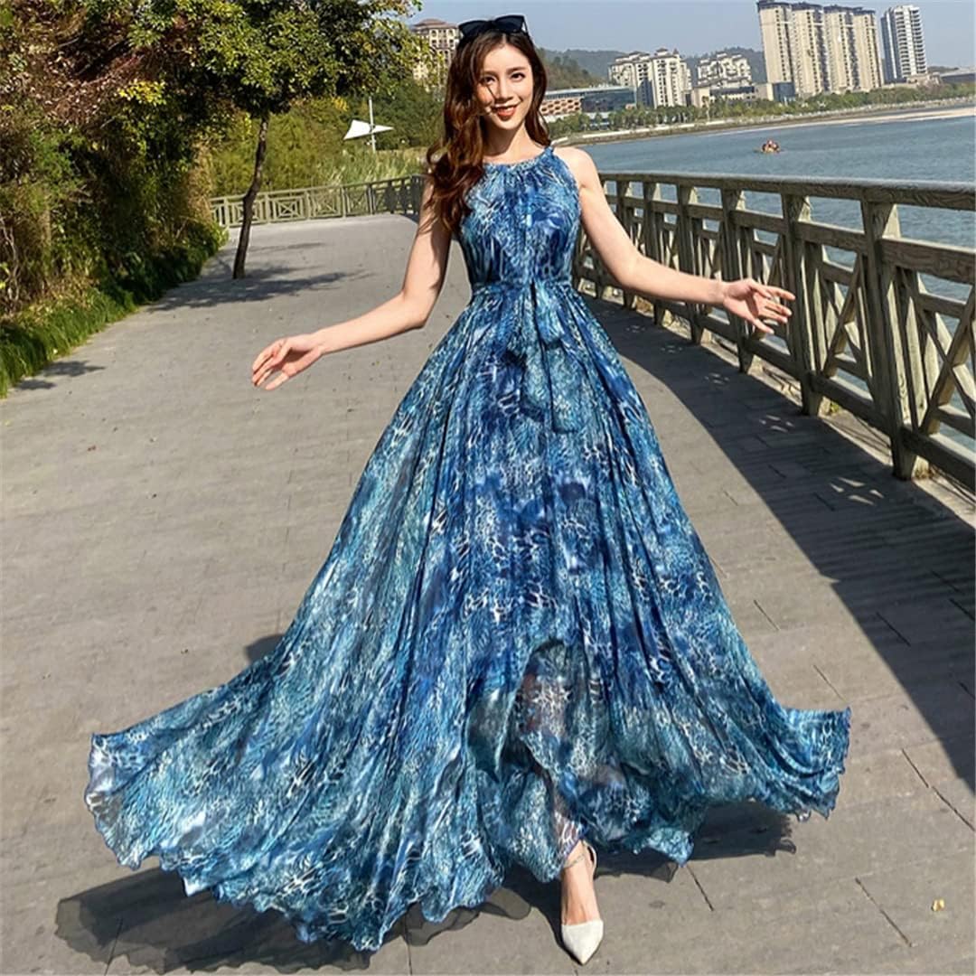 Women's Chiffon Leopard Print Maxi Long Bohemian Flowy Beach Dress - Image 4