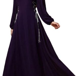 Women's Solid Color A-Line Party Dress Long Sleeve O-Neck Drawstring Loose Fit Casual Maxi Dresses