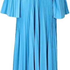 Women's Solid Color Pleated Wrap Dress Long Sleeve V-Neck Fashion Casual Maxi Dresses with Belt
