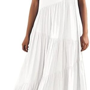 Women\u2019S Boho Loose Long Dress Short Sleeve Round Neck Asymmetric Swing Tiered Beach Maxi Casual Dresses for Travel